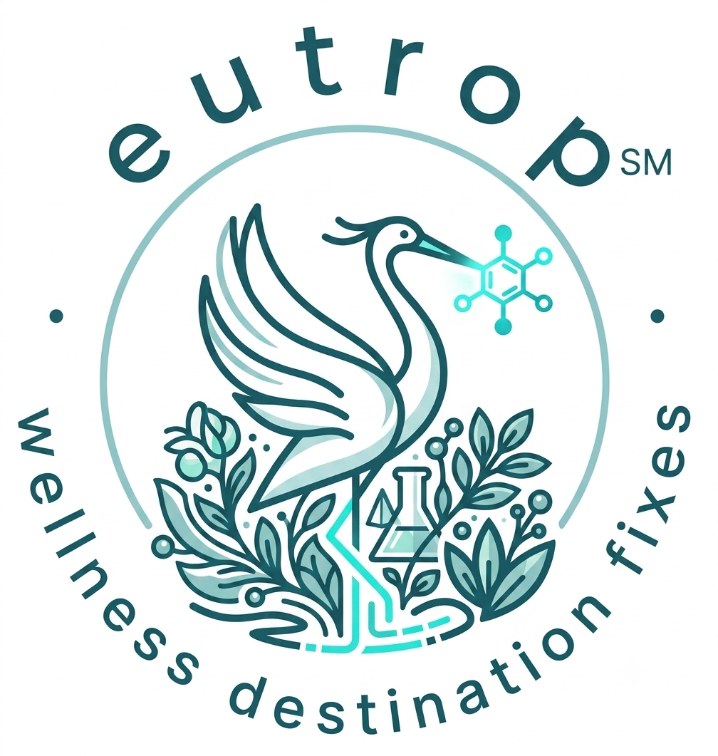 Eutrop heron with molecular, botanical, laboratory, and technology symbols